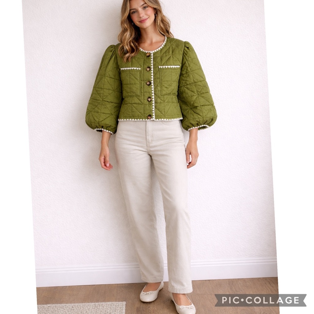 TANKANEO PUFF QUILTED ARMY GREEN CROPPED JACKET NWOT